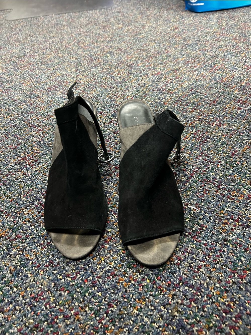 Franco Sarto Black Suede Open-Toe Slingback Heels